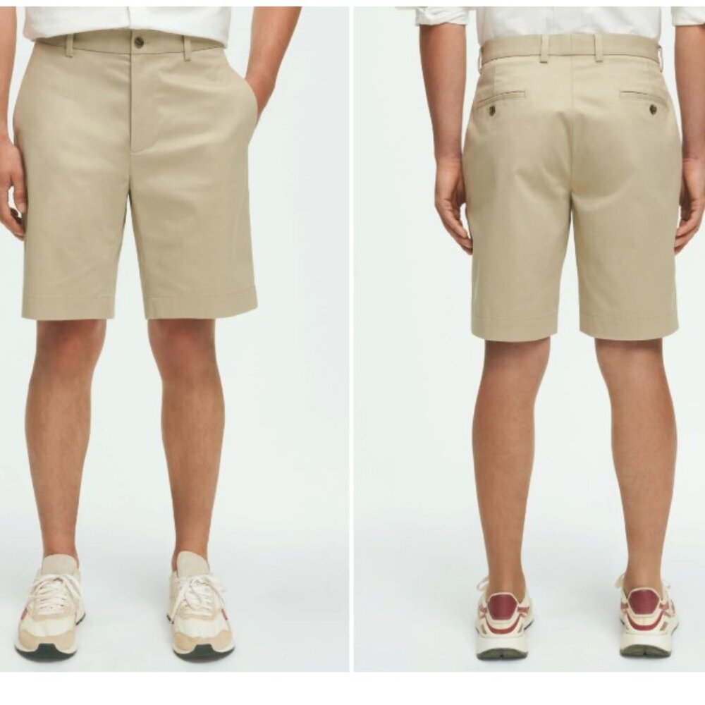 Brooks Brothers Men's  LightWeight 9" Advantage Chino Stretch Shorts, Khaki, 36